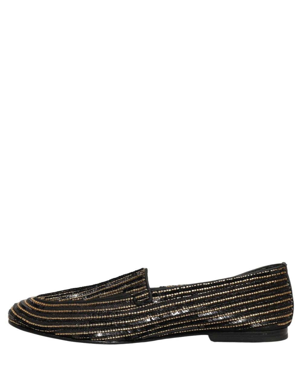 Dolce & Gabbana Mocassini da uomo in raso nero e paillettes dorate