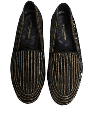 Dolce & Gabbana Mocassini da uomo in raso nero e paillettes dorate
