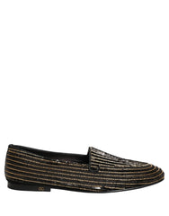 Dolce & Gabbana Black Gold Sequined Men Dress Loafers Shoes - EU44/US11