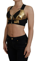 Dolce & Gabbana Black Gold Sleeveless Cropped Bustier Top - IT40|S - Tank Tops