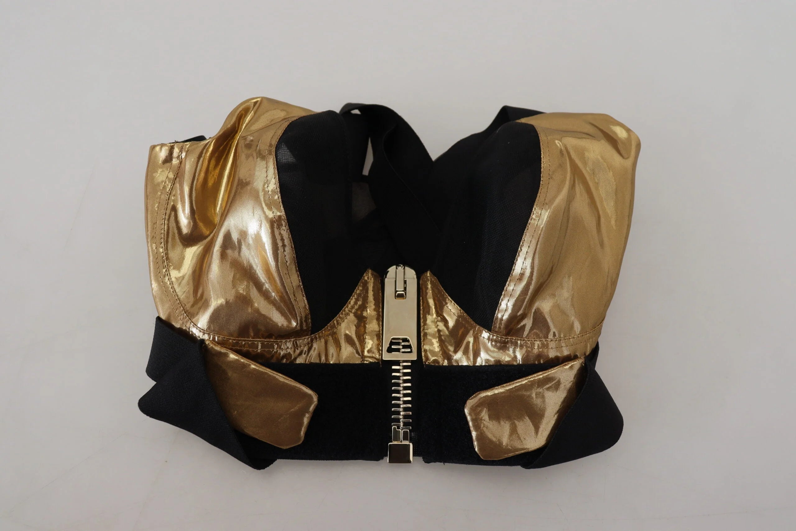 Dolce & Gabbana Black Gold Sleeveless Cropped Bustier Top - IT40|S - Tank Tops