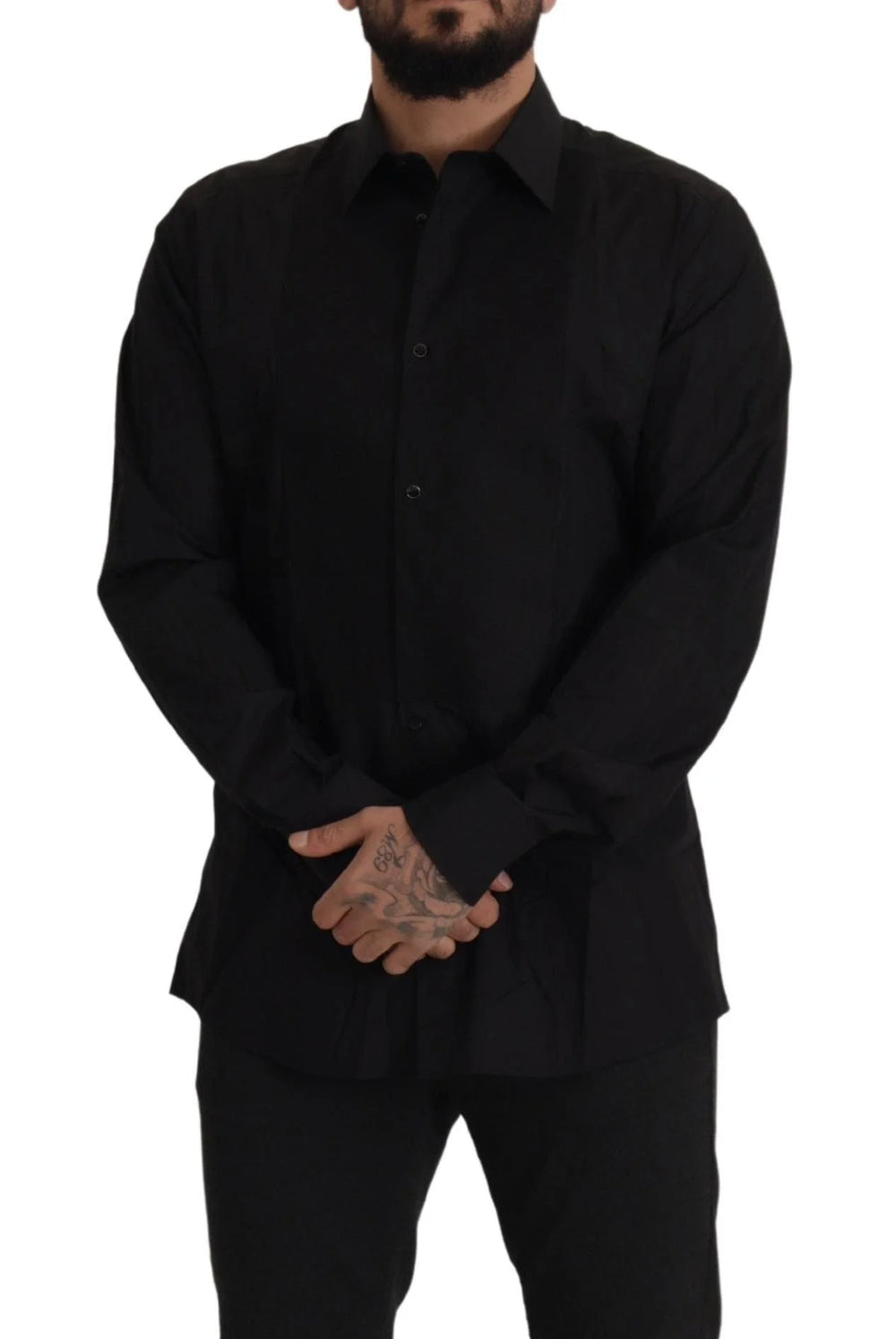 Dolce & Gabbana Black GOLD Slim Fit Tuxedo Dress Shirt - IT37 | XS - Shirts