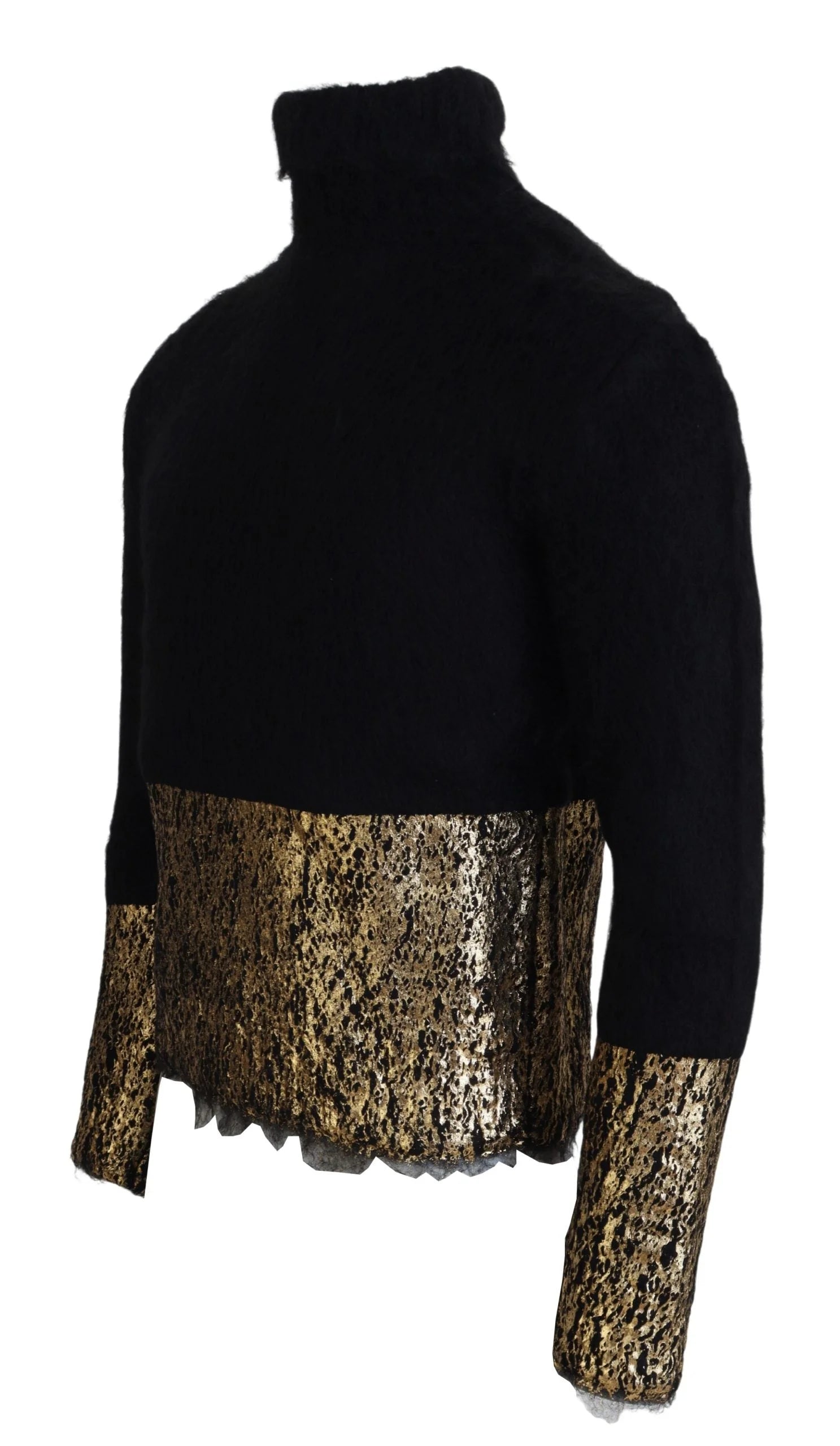 Dolce & Gabbana Black Gold Turtleneck Mohair Pullover Mens Sweater - XS - Sweaters