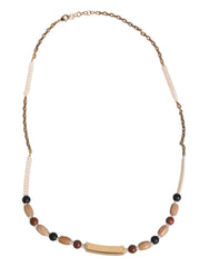Dolce & Gabbana Black Gold Wooden Beaded Logo Pendant Necklace - Necklaces