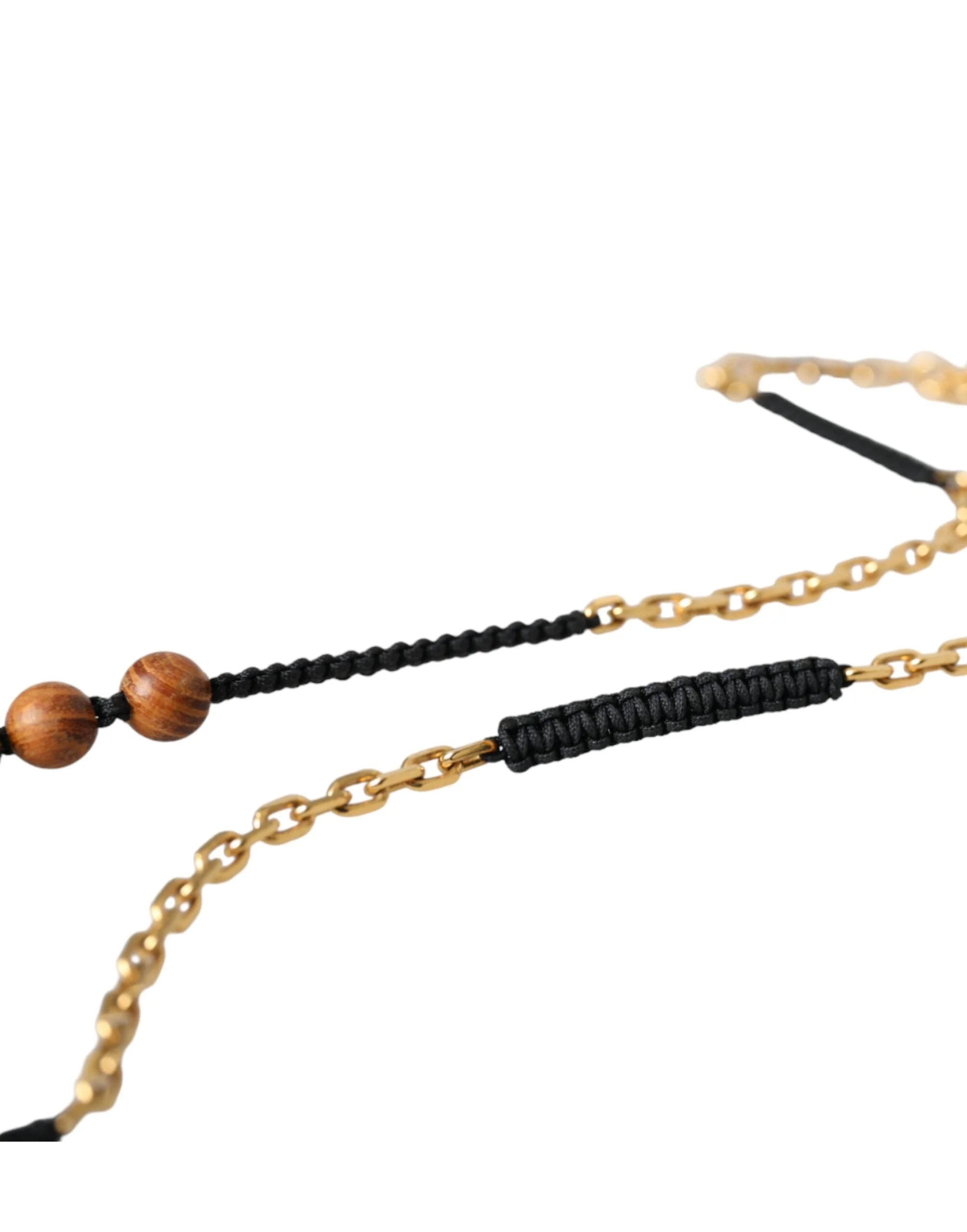 Dolce & Gabbana Black Gold Wooden Beaded Logo Pendant - Necklaces
