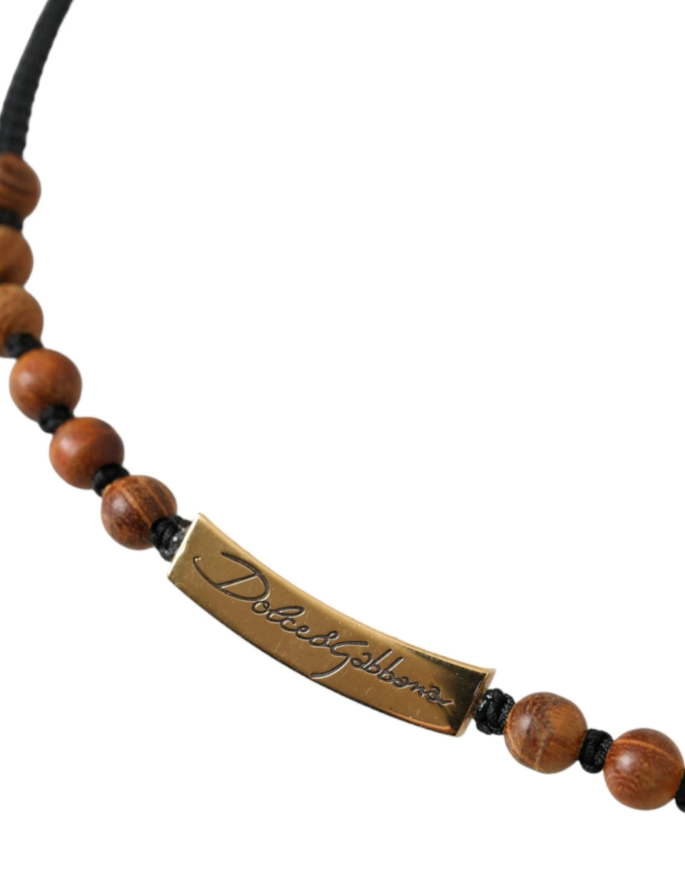 Dolce & Gabbana Black Gold Wooden Beaded Logo Pendant - Necklaces