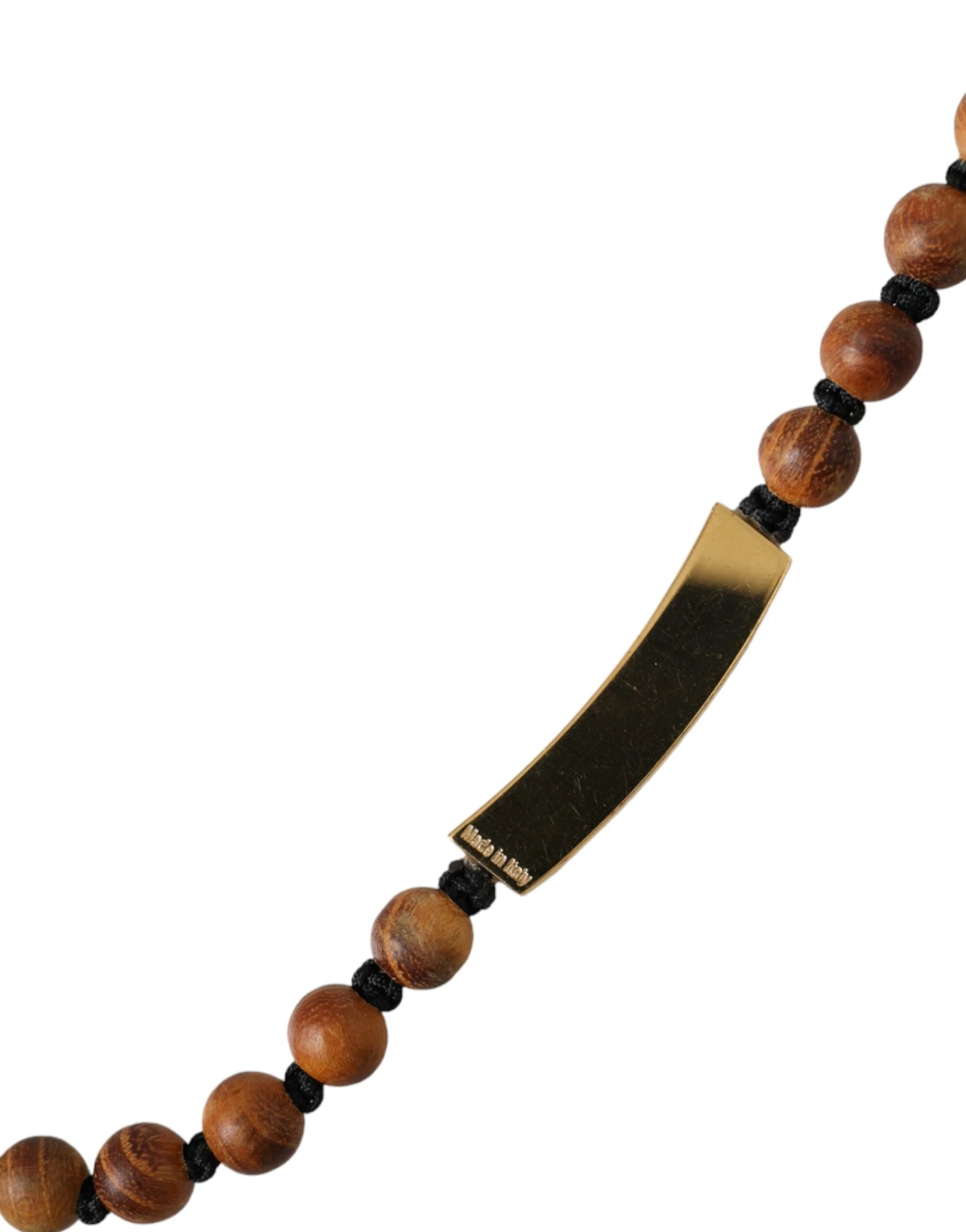 Dolce & Gabbana Black Gold Wooden Beaded Logo Pendant - Necklaces