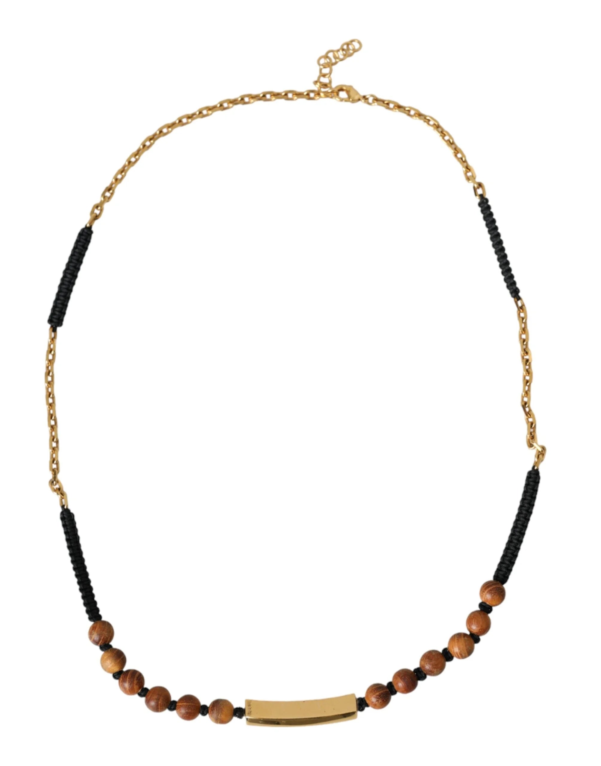 Dolce & Gabbana Black Gold Wooden Beaded Logo Pendant - Necklaces