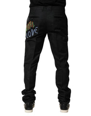 Dolce & Gabbana Black Graphic Embroidery Men Pants - Jeans