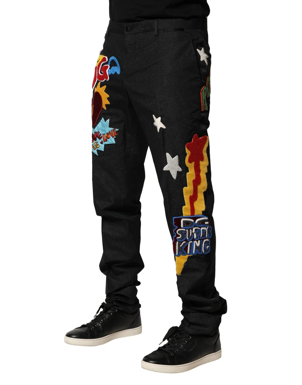 Dolce & Gabbana Black Graphic Embroidery Men Pants - Jeans