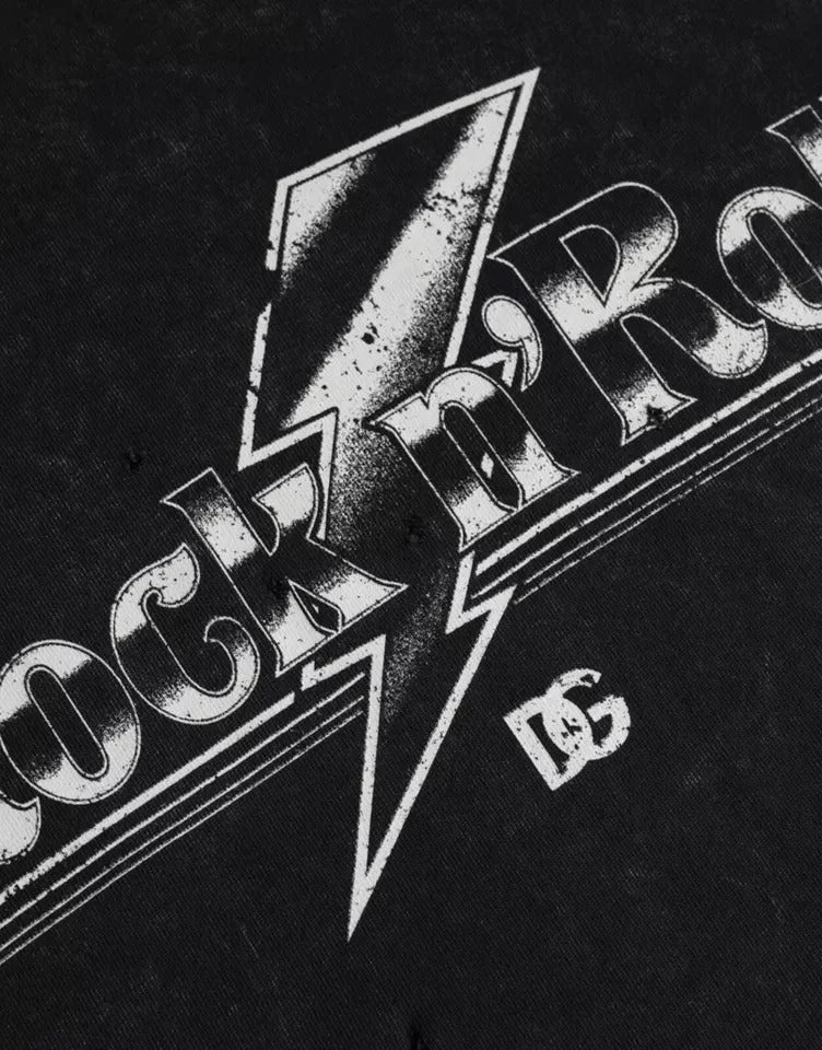 Dolce & Gabbana Black Graphic Print Cotton Crew Neck T-shirt - IT50 | L - T-Shirts