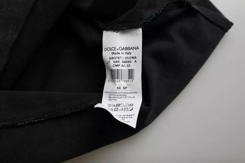 Dolce & Gabbana Black Graphic Print Cotton Crew Neck T-shirt - IT50 | L - T-Shirts