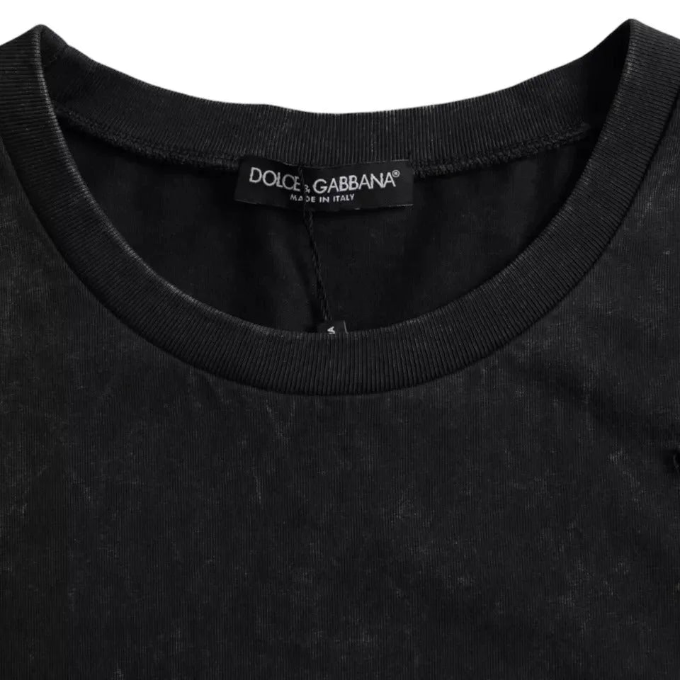 Dolce & Gabbana Black Graphic Print Cotton Crew Neck T-shirt - IT50 | L - T-Shirts