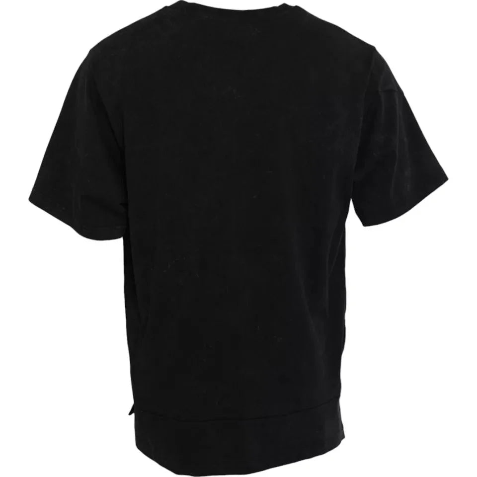 Dolce & Gabbana Black Graphic Print Cotton Crew Neck T-shirt - IT50 | L - T-Shirts