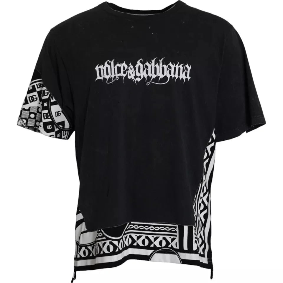 Dolce & Gabbana Black Graphic Printed Cotton Short Sleeves T-shirt - IT52 | XL - T-Shirts