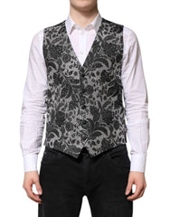 Dolce & Gabbana Black Gray Brocade Formal Men Waistcoat Vest - IT48 | M - Vests