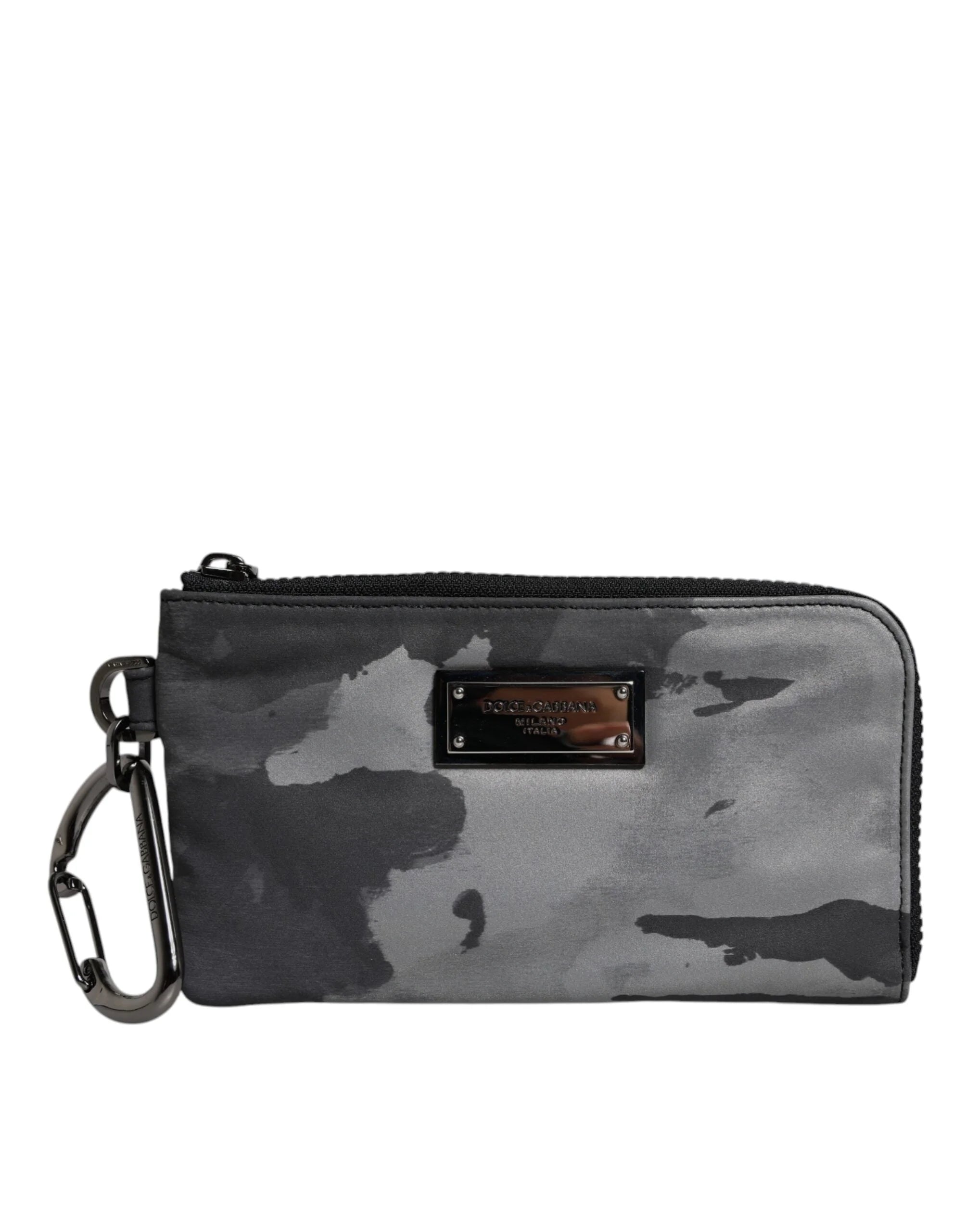 Dolce & Gabbana Black Gray Camouflage Logo Plaque Keyring Pouch Bag - Coin Purses