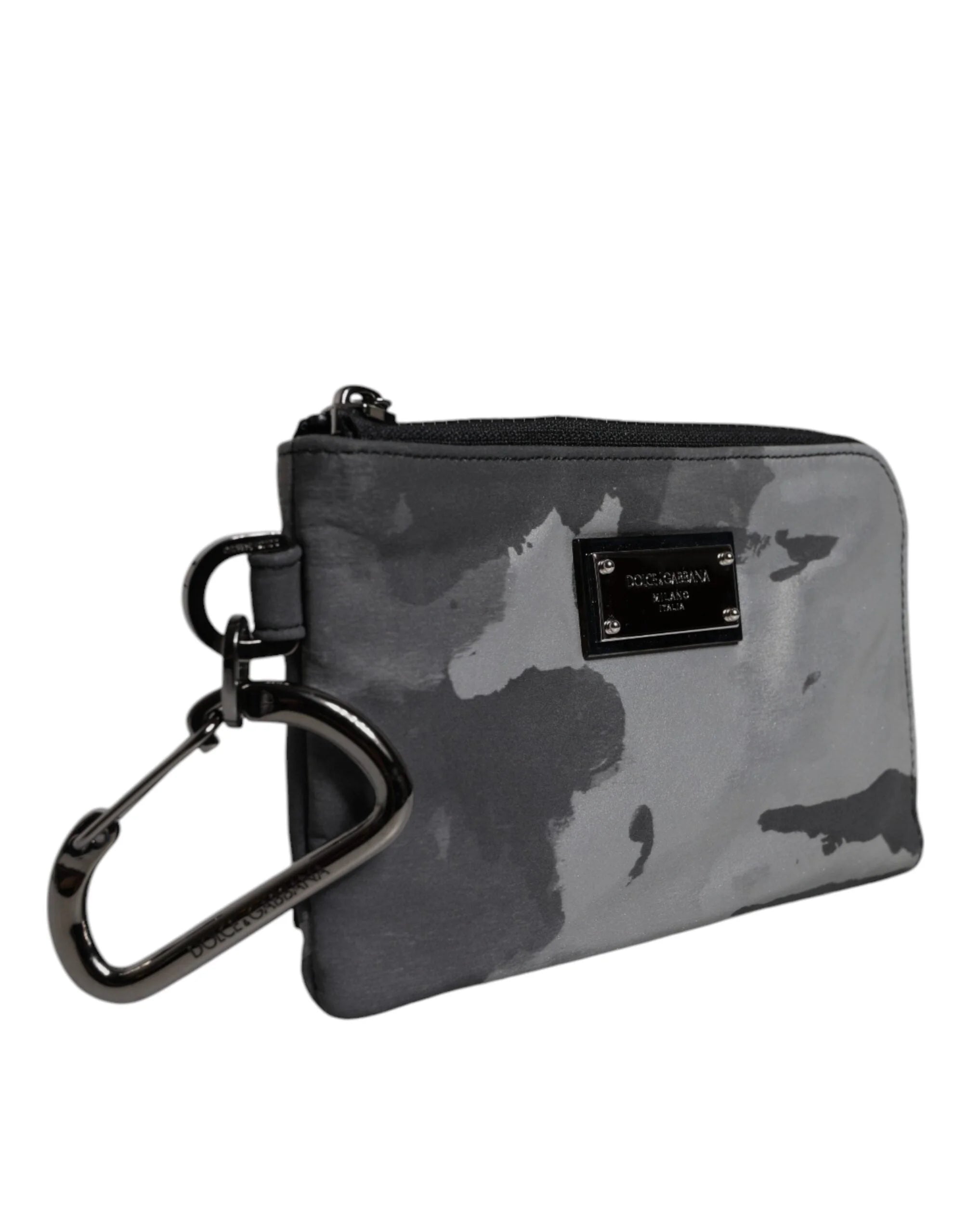 Dolce & Gabbana Black Gray Camouflage Logo Plaque Keyring Pouch Bag - Coin Purses