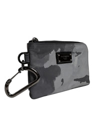 Dolce & Gabbana Black Gray Camouflage Logo Plaque Keyring Pouch Bag - Coin Purses