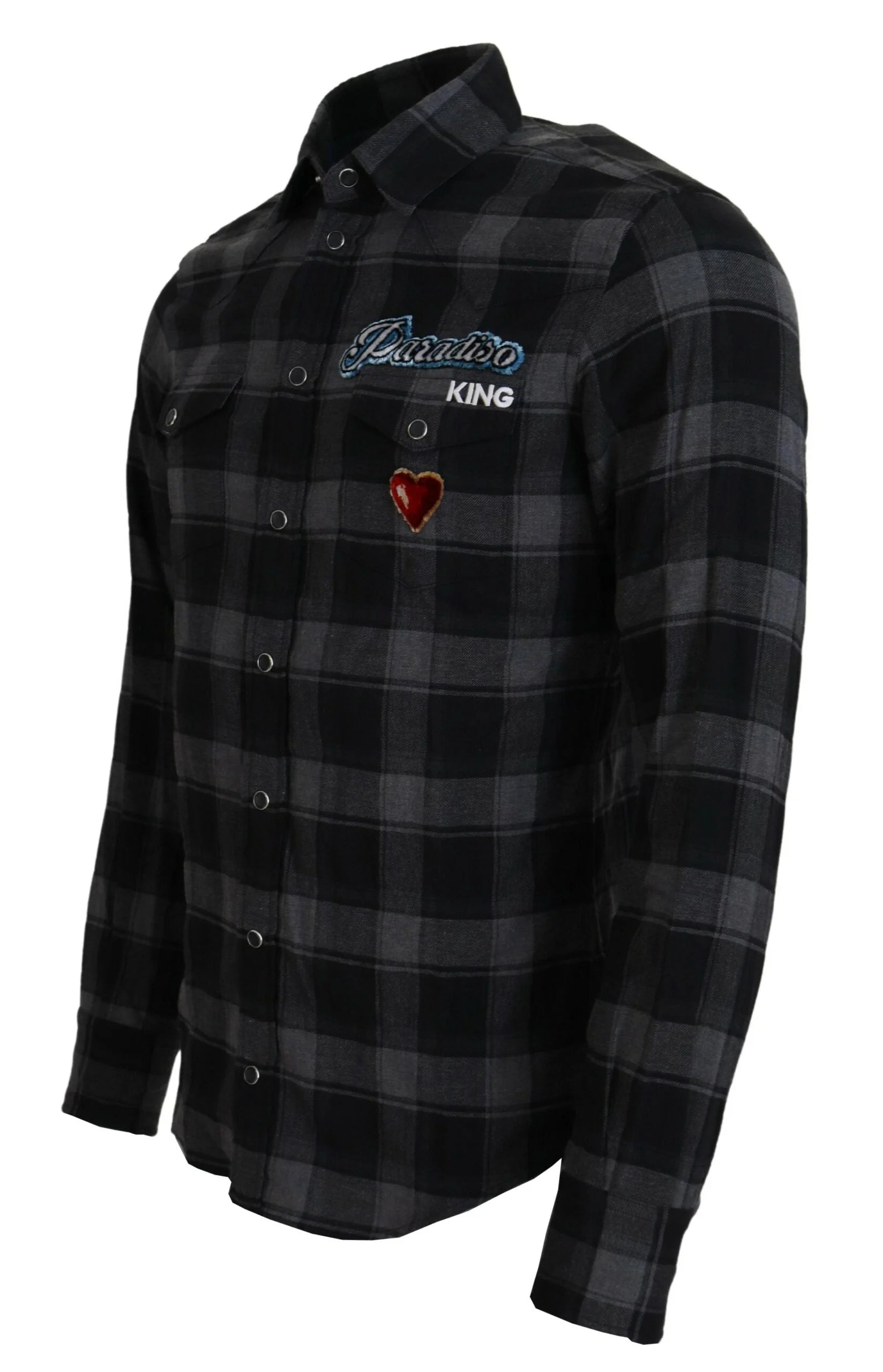 Dolce & Gabbana Black Gray Check Men Long Sleeves Shirt - IT39 | S - Shirts