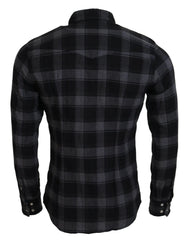 Dolce & Gabbana Black Gray Check Men Long Sleeves Shirt - IT39 | S - Shirts