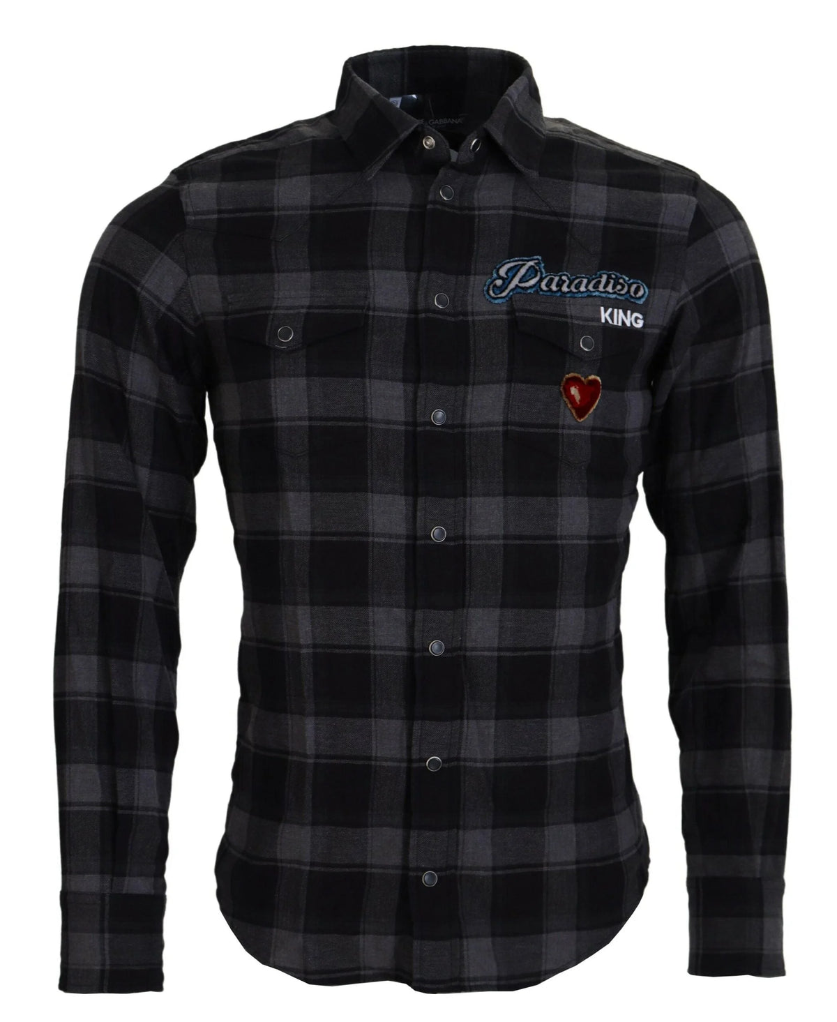 Dolce & Gabbana Black Gray Check Men Long Sleeves Shirt - IT39 | S - Shirts