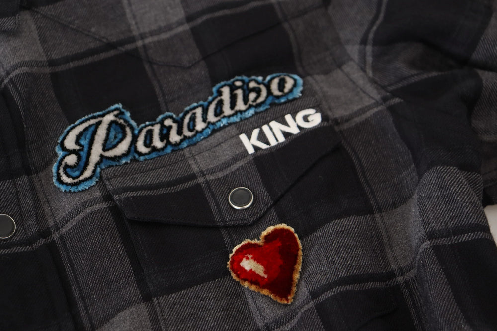 Dolce & Gabbana Black Gray Check Men Long Sleeves Shirt - IT39 | S - Shirts