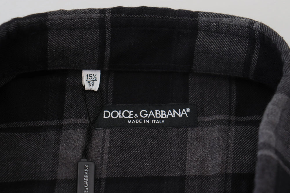 Dolce & Gabbana Black Gray Check Men Long Sleeves Shirt - IT39 | S - Shirts
