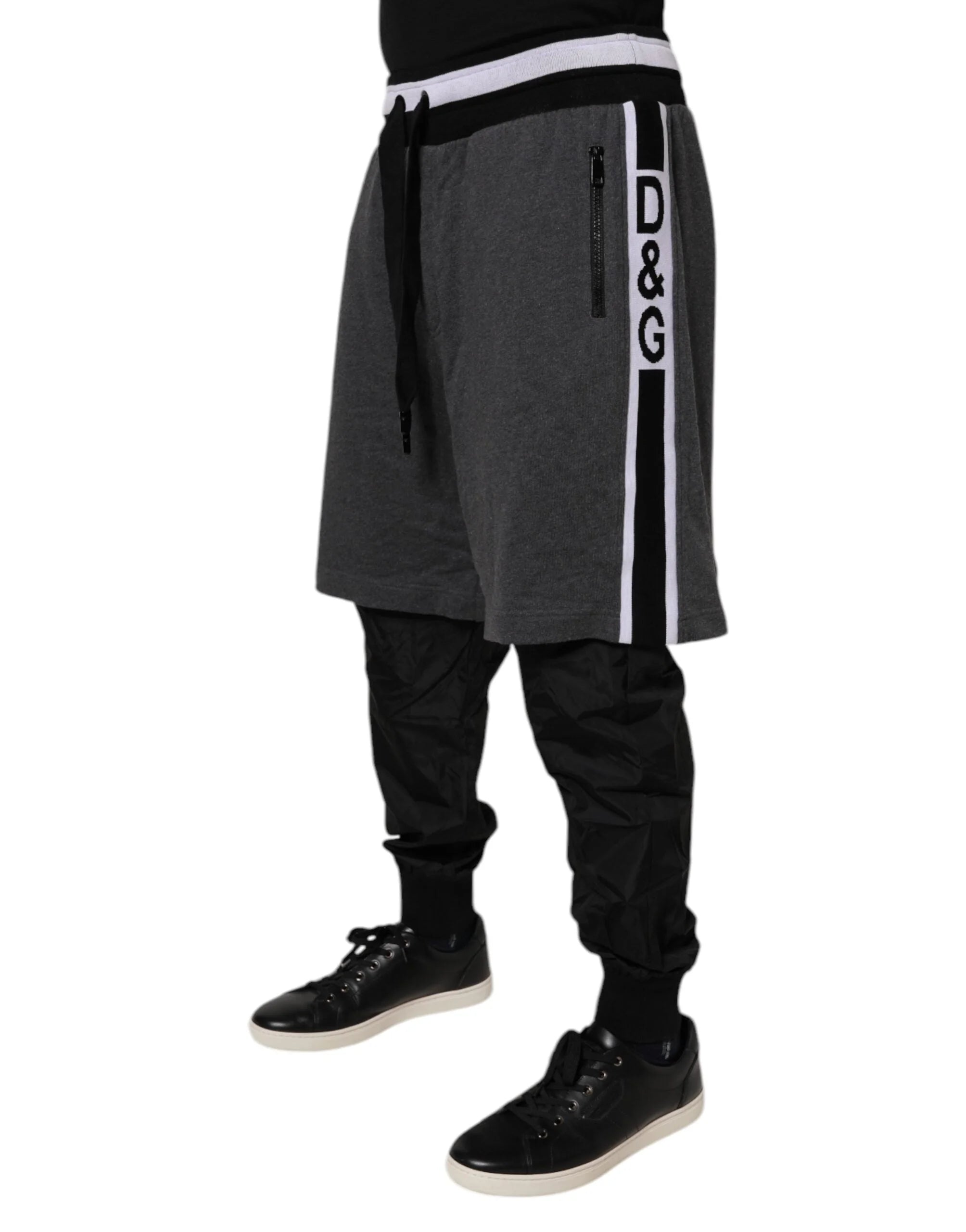 Dolce & Gabbana Black Gray Cotton Layered Men Sweatpants Pants - Sweatpants