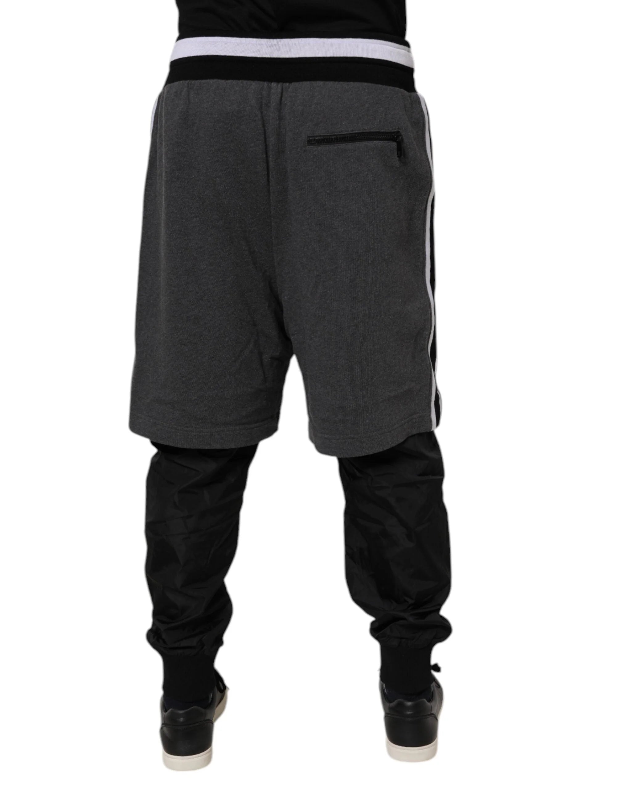 Dolce & Gabbana Black Gray Cotton Layered Men Sweatpants Pants - Sweatpants