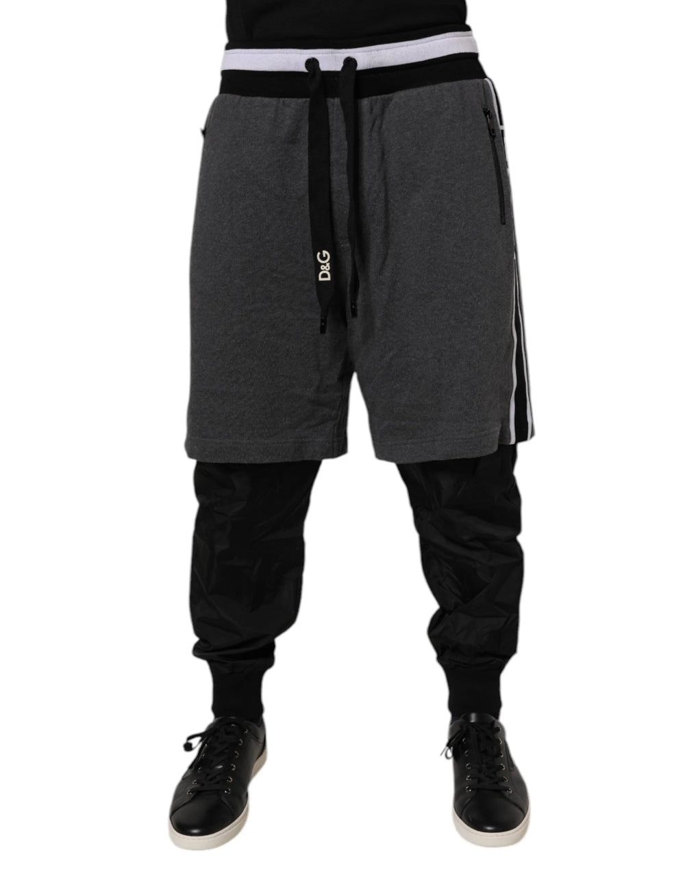 Dolce & Gabbana Black Gray Cotton Layered Men Sweatpants Pants - Sweatpants