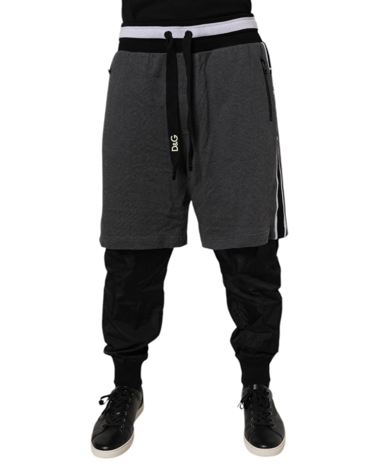 Dolce & Gabbana Black Gray Cotton Layered Men Sweatpants Pants - Sweatpants