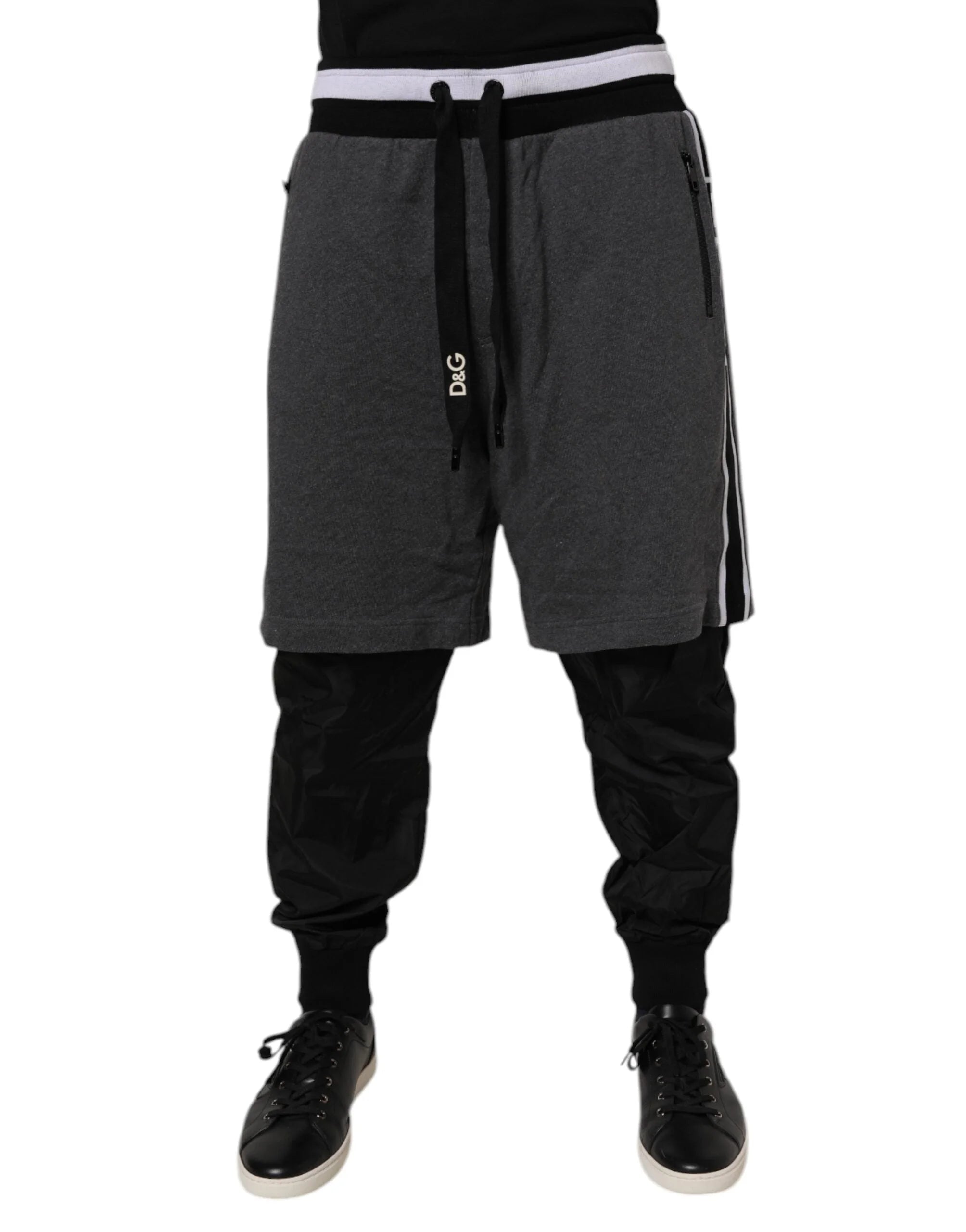 Dolce & Gabbana Black Gray Cotton Layered Men Sweatpants Pants - Sweatpants