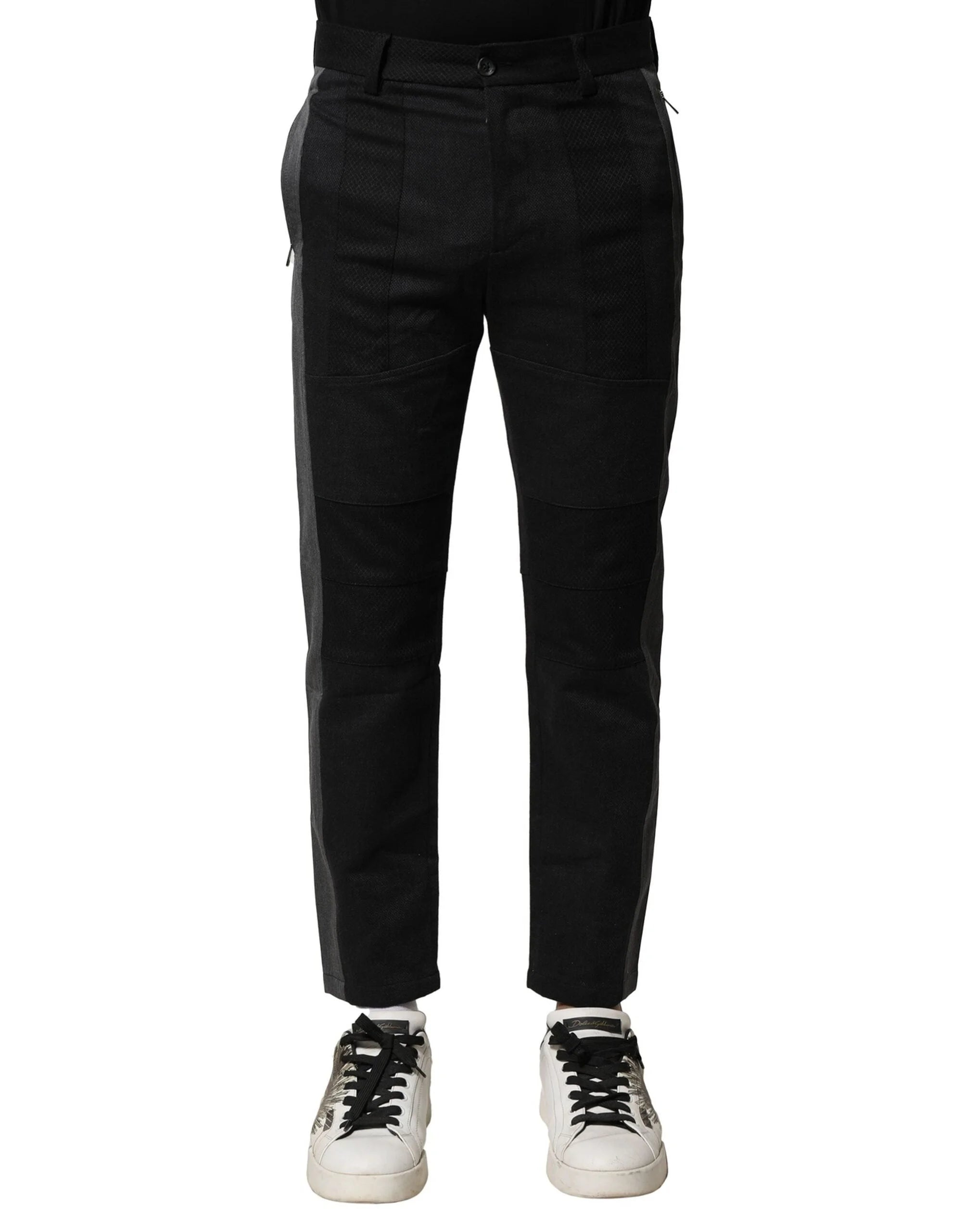Dolce & Gabbana Black Gray Cotton Tapered Men Pants - IT44 | XS