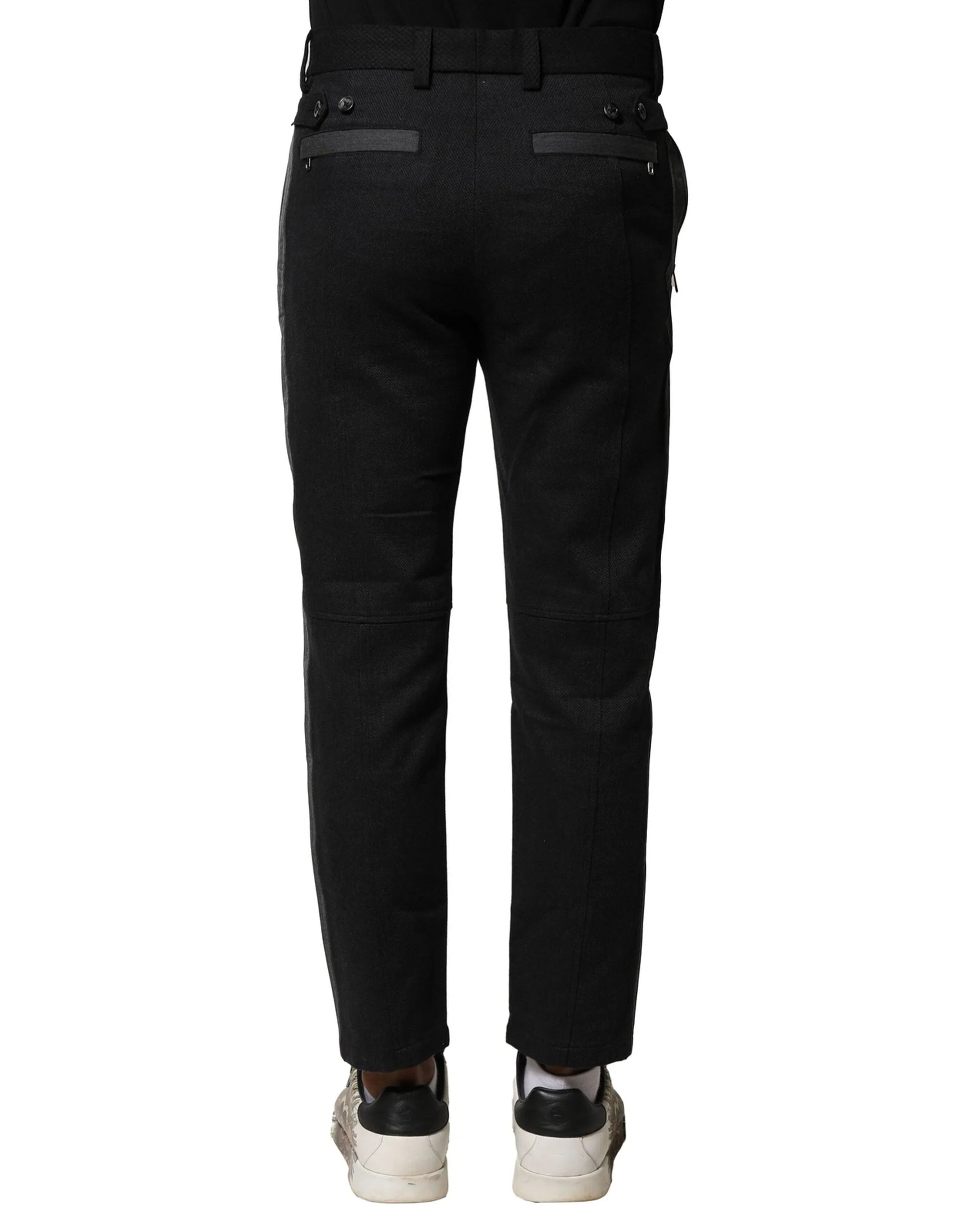 Dolce & Gabbana Black Gray Cotton Tapered Men Pants - IT44 | XS