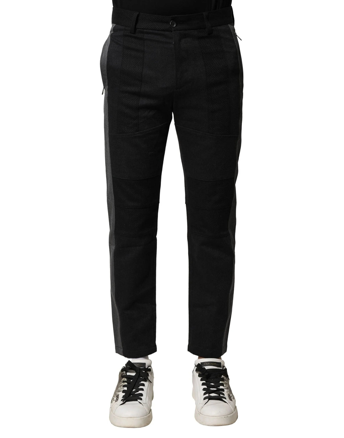 Dolce & Gabbana Black Gray Cotton Tapered Men Pants - IT44 | XS - Trousers