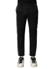 Dolce & Gabbana Black Gray Cotton Tapered Men Pants - IT44 | XS - Trousers