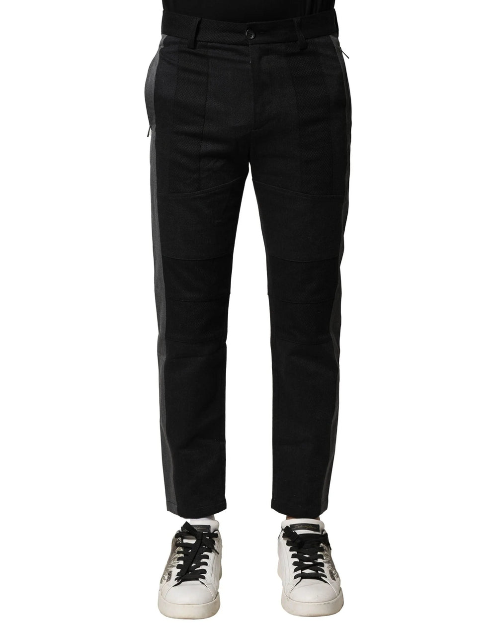 Dolce & Gabbana Black Gray Cotton Tapered Men Pants - IT44 | XS - Trousers