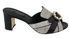Dolce & Gabbana Black Gray Exotic Leather Crystals Sandals Shoes - EU37/US6.5