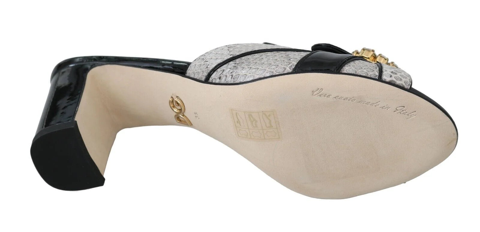 Dolce & Gabbana Black Gray Exotic Leather Crystals Sandals Shoes - Sandals