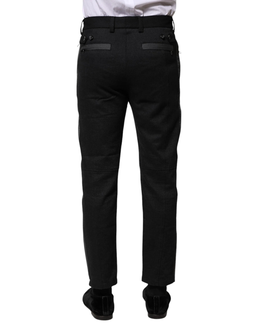 Dolce & Gabbana Black Gray Fantasy Cotton Formal Slim Pants - IT44 | XS - Trousers