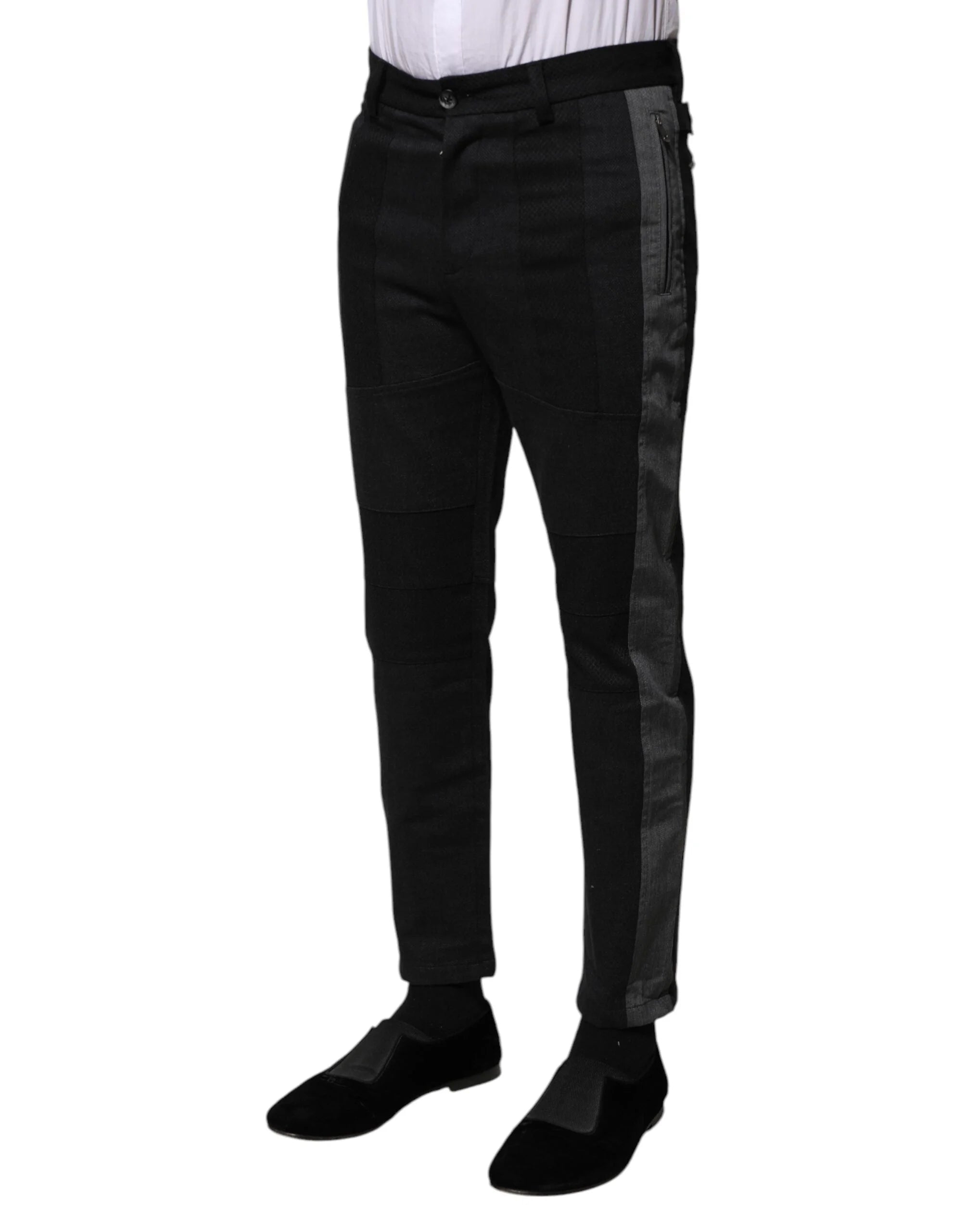 Dolce & Gabbana Black Gray Fantasy Cotton Formal Slim Pants - IT44 | XS - Trousers