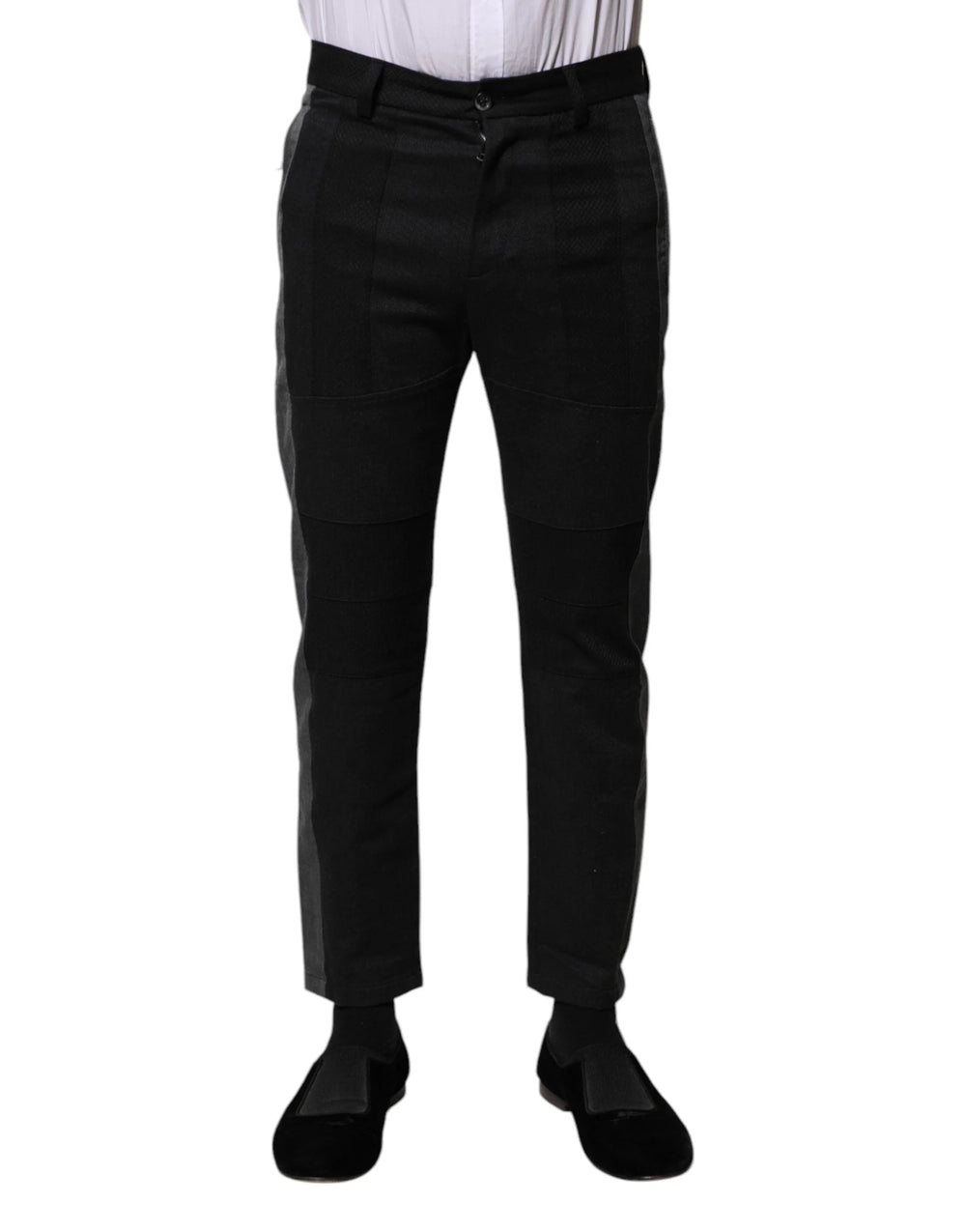Dolce & Gabbana Black Gray Fantasy Cotton Formal Slim Pants - IT44 | XS - Trousers