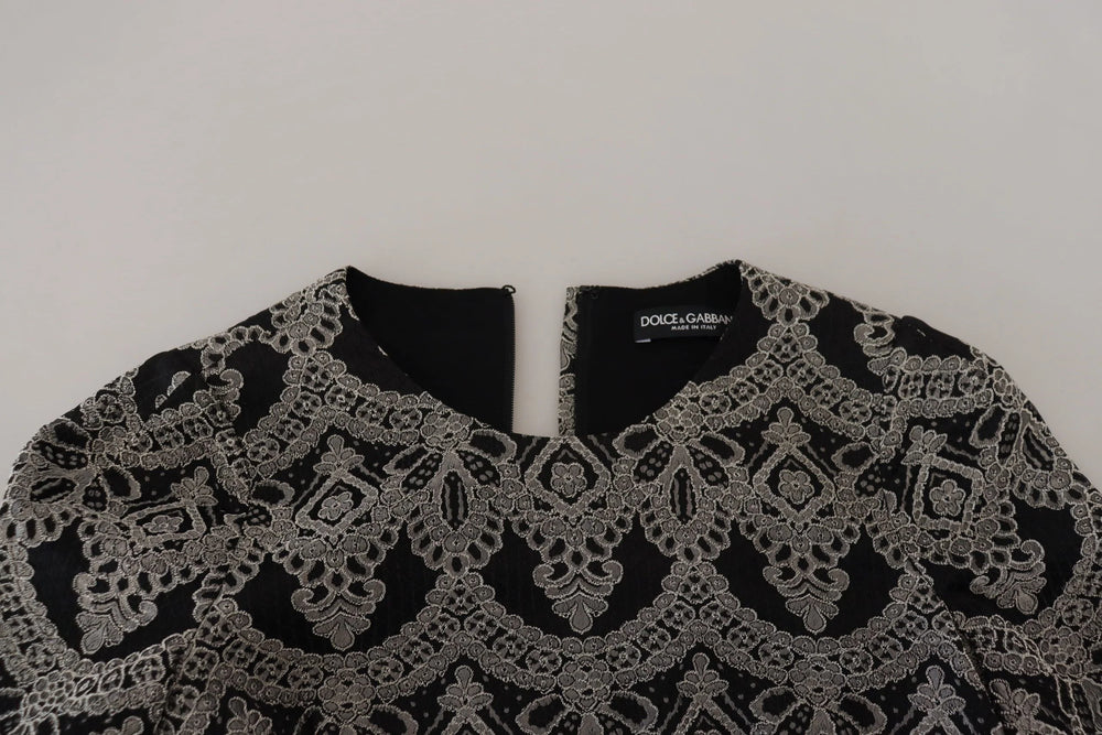 Dolce & Gabbana Black Gray Jacquard Sheath Bodycon Dress - Dresses