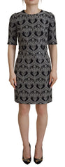 Dolce & Gabbana Black Gray Jacquard Sheath Bodycon Dress - Dresses