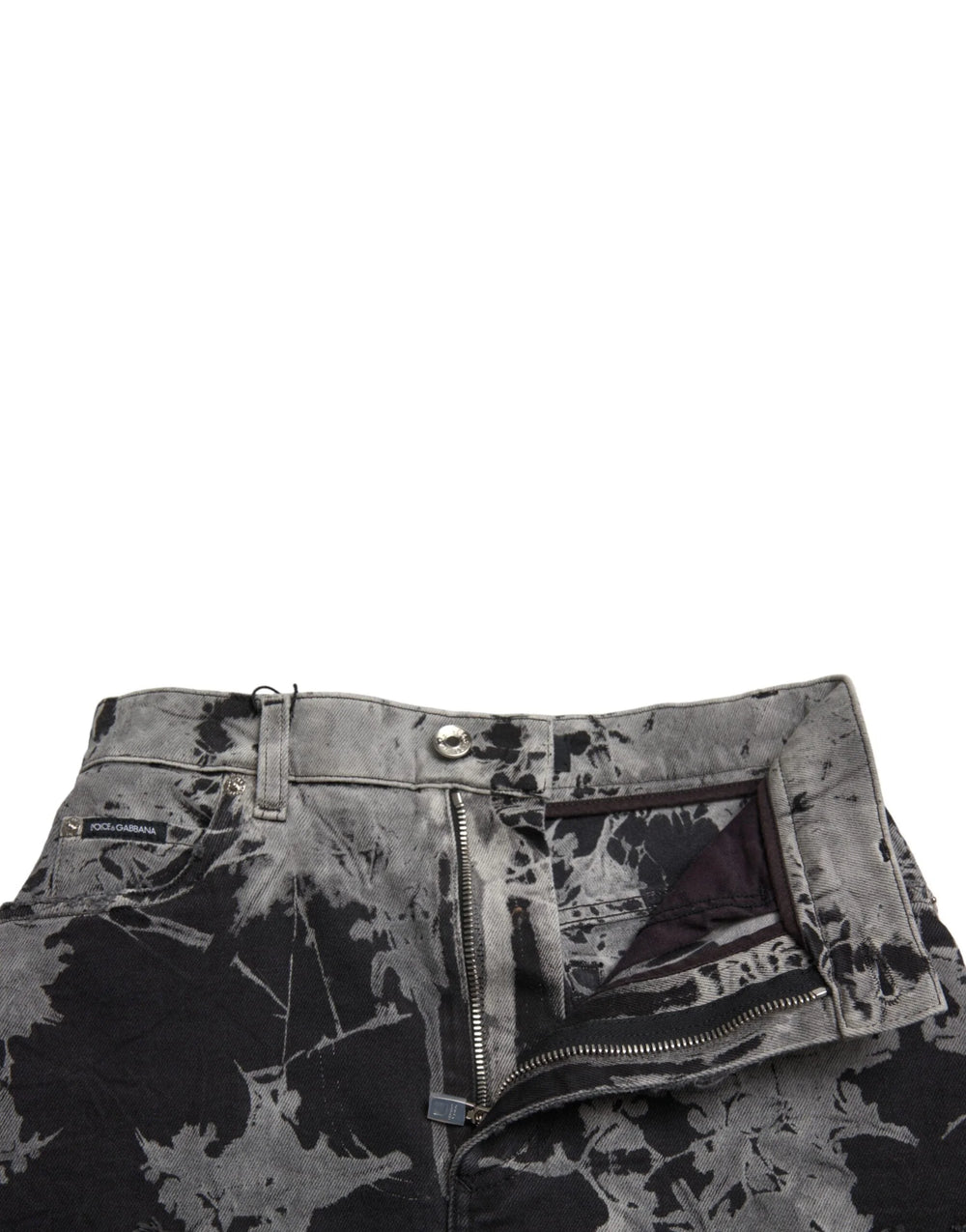 Dolce & Gabbana Black Gray Lace Cotton High Waist Denim Mini Skirt - IT40|S - Skirts