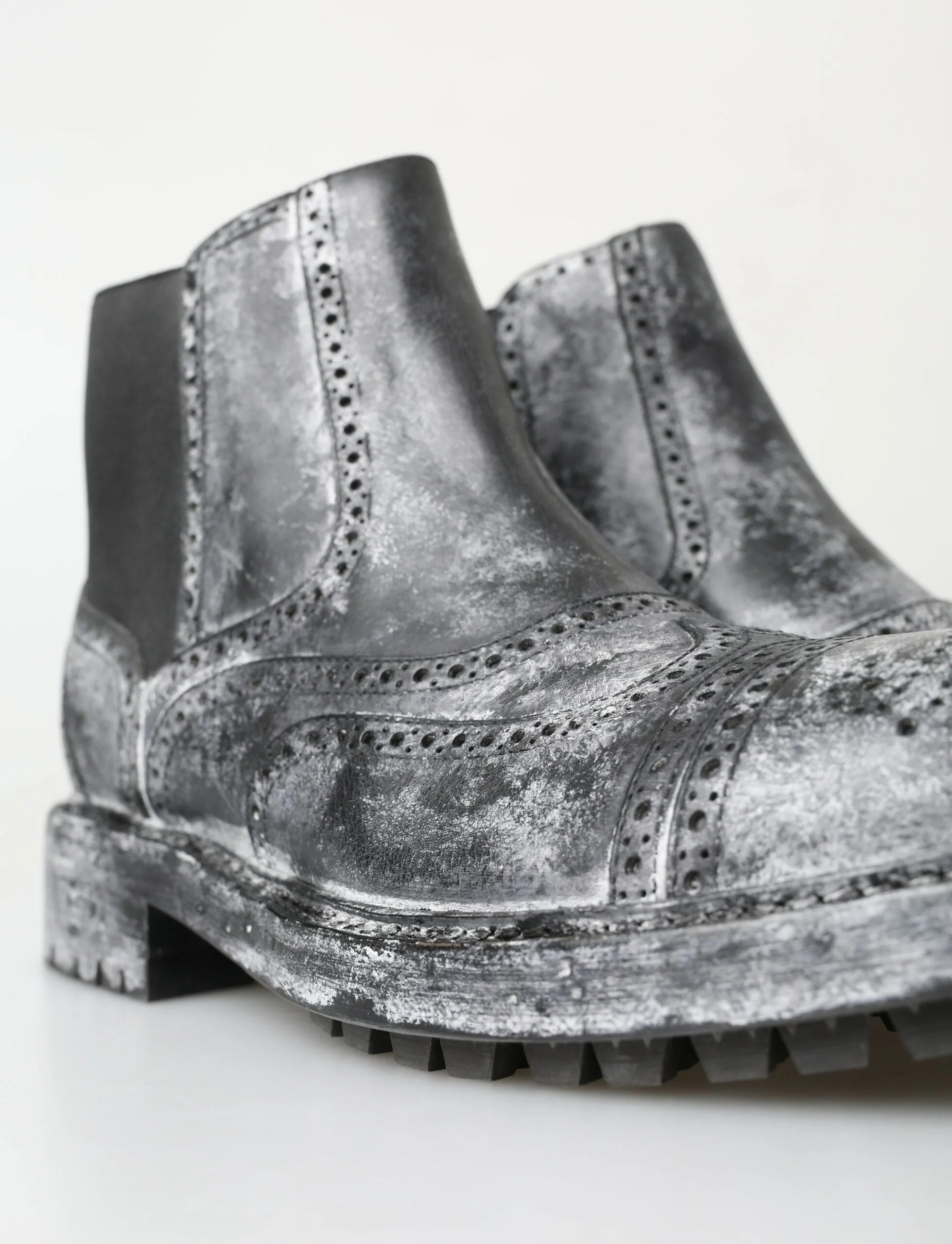 Dolce & Gabbana Black Gray Leather Ankle Boots - Boots
