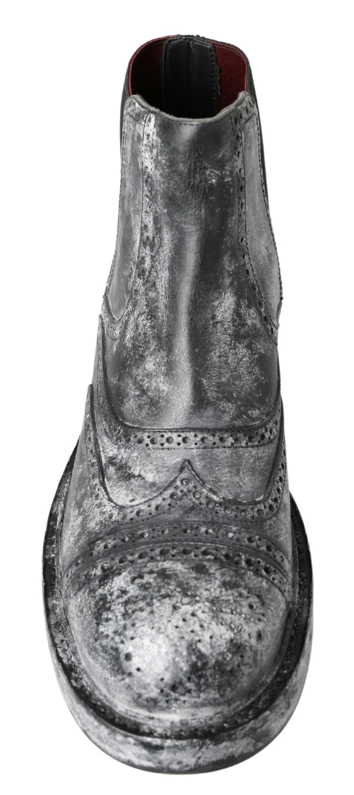 Dolce & Gabbana Black Gray Leather Ankle Boots - Boots