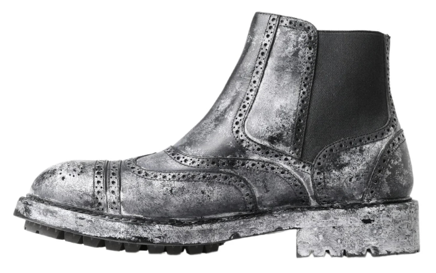 Dolce & Gabbana Black Gray Leather Ankle Boots - Boots