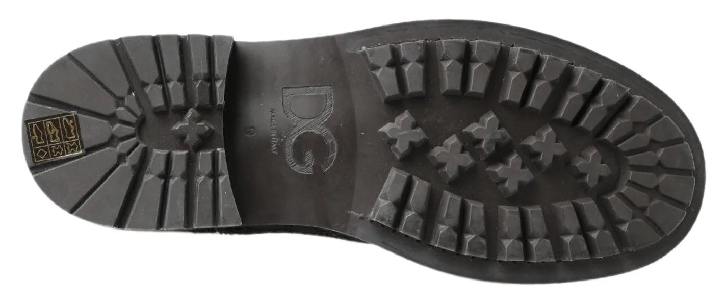 Dolce & Gabbana Black Gray Leather Ankle Boots - Boots